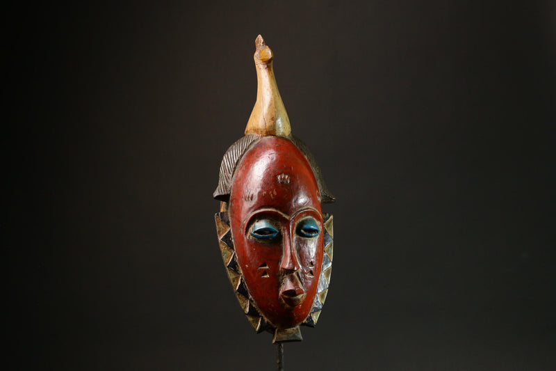 African Antique Red Baule Mask - Wall Hanging with Bird on Head Masks for wall-G3094