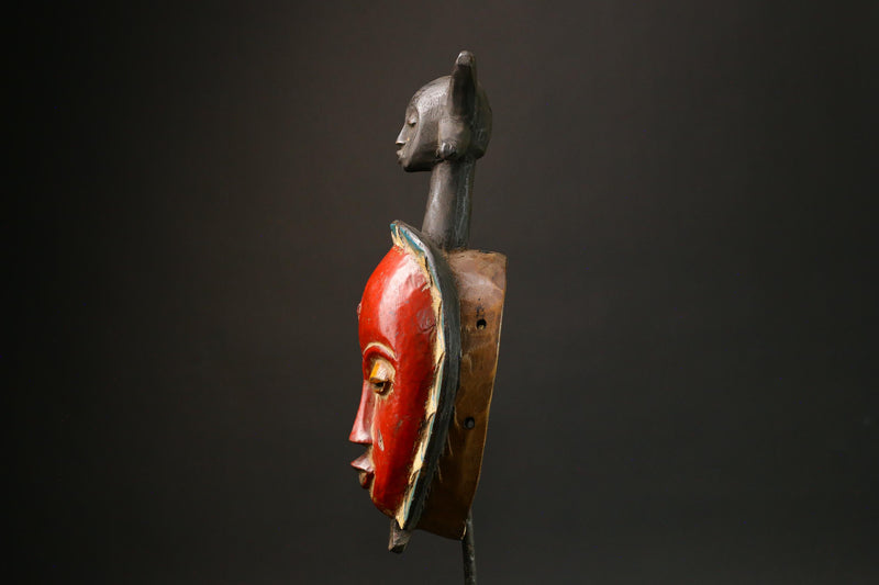 Antique African Red Wooden Mask - Baule Tribe Bird Wall Hanging Art Masks for wall-G3093