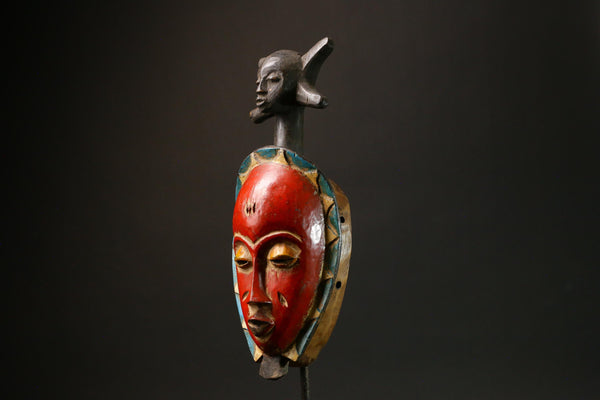 Antique African Red Wooden Mask - Baule Tribe Bird Wall Hanging Art Masks for wall-G3093