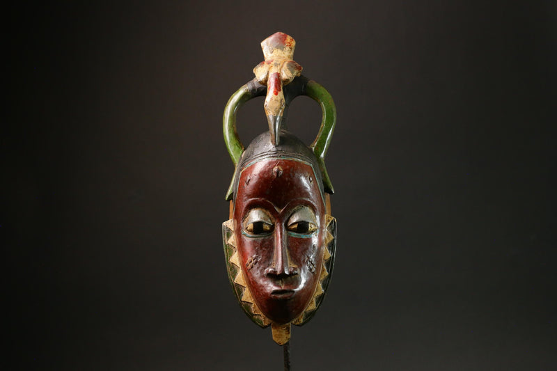 African Red Carved Wood Baule Mask - African Art Wall Hanging Home Decor Masks for wall-G3091