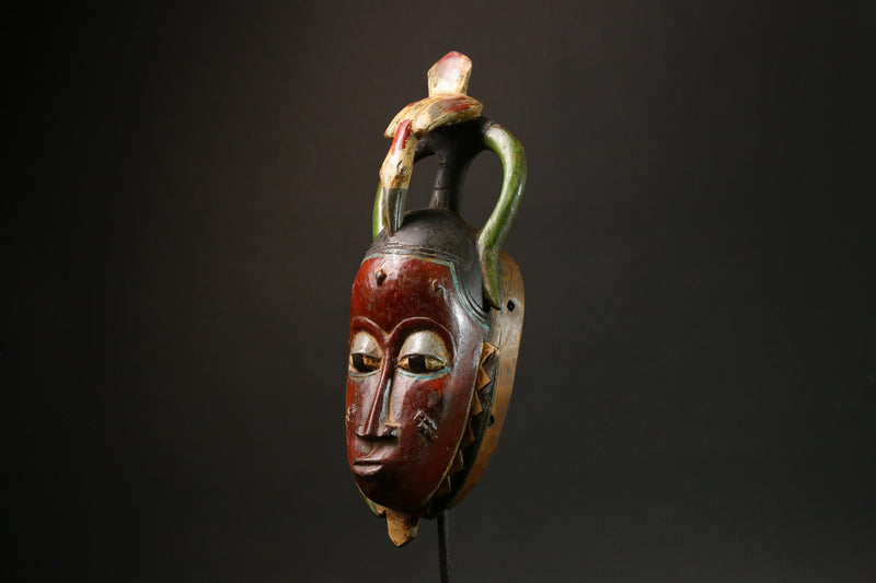 African Red Carved Wood Baule Mask - African Art Wall Hanging Home Decor Masks for wall-G3091