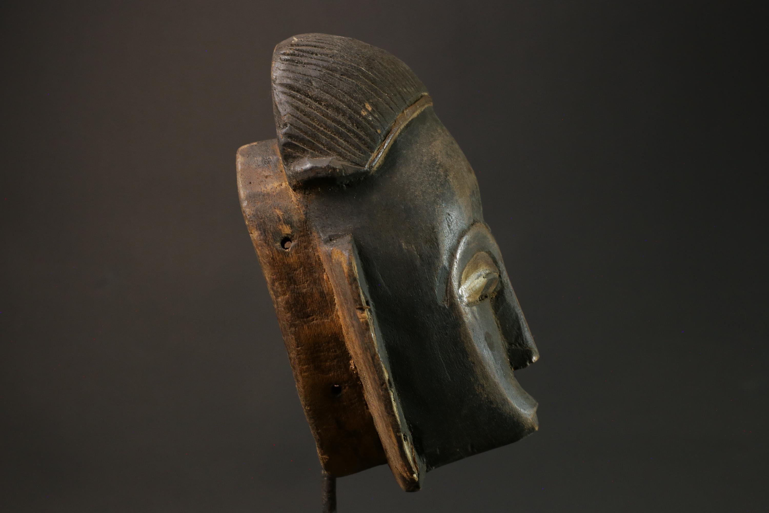 African Mask Baule Tribal Art Face Vintage Wood Carved Mask Wall Hanging -7587