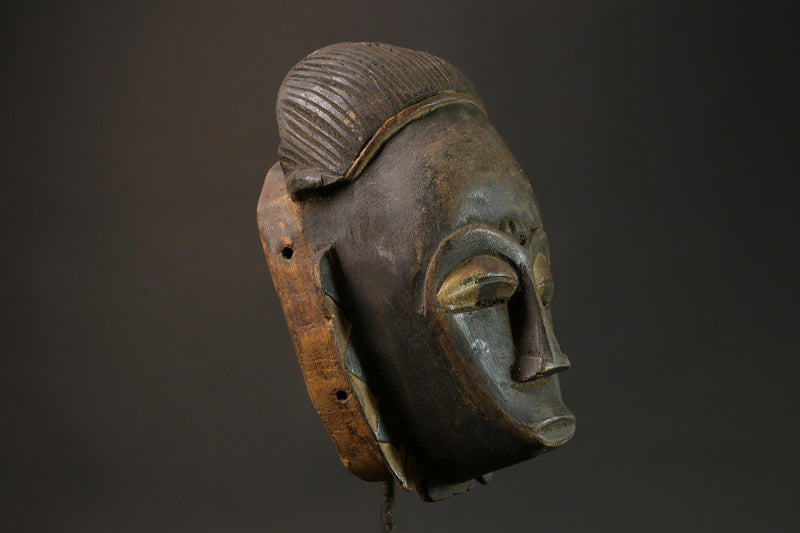 African Mask Baule Tribal Art Face Vintage Wood Carved Mask Wall Hanging -7587