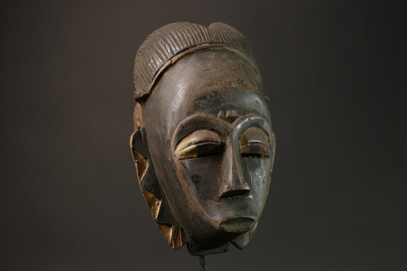 African Mask Baule Tribal Art Face Vintage Wood Carved Mask Wall Hanging -7587