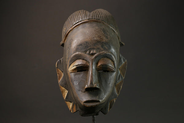 African Mask Baule Tribal Art Face Vintage Wood Carved Mask Wall Hanging -7587