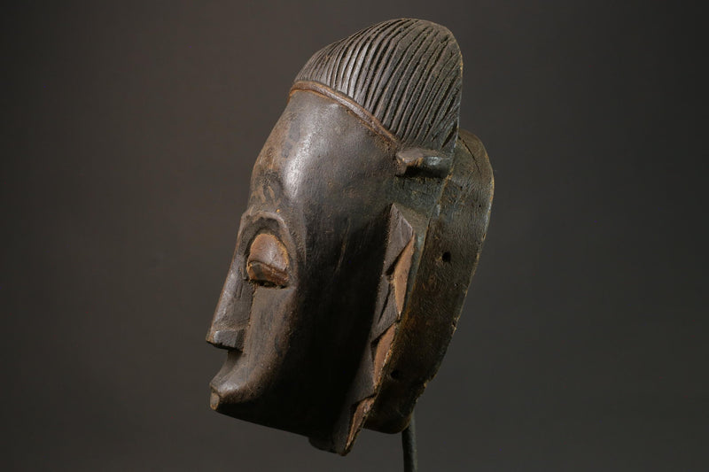 African Mask Baule Tribal Art Face Vintage Wood Carved Mask Wall Hanging -7587