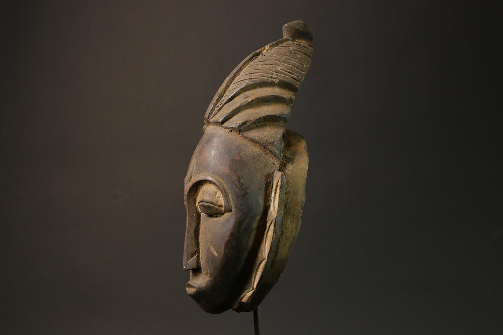 African Mask Baule Antiques Tribal Art Face Vintage Wood Carved Vintage -7590