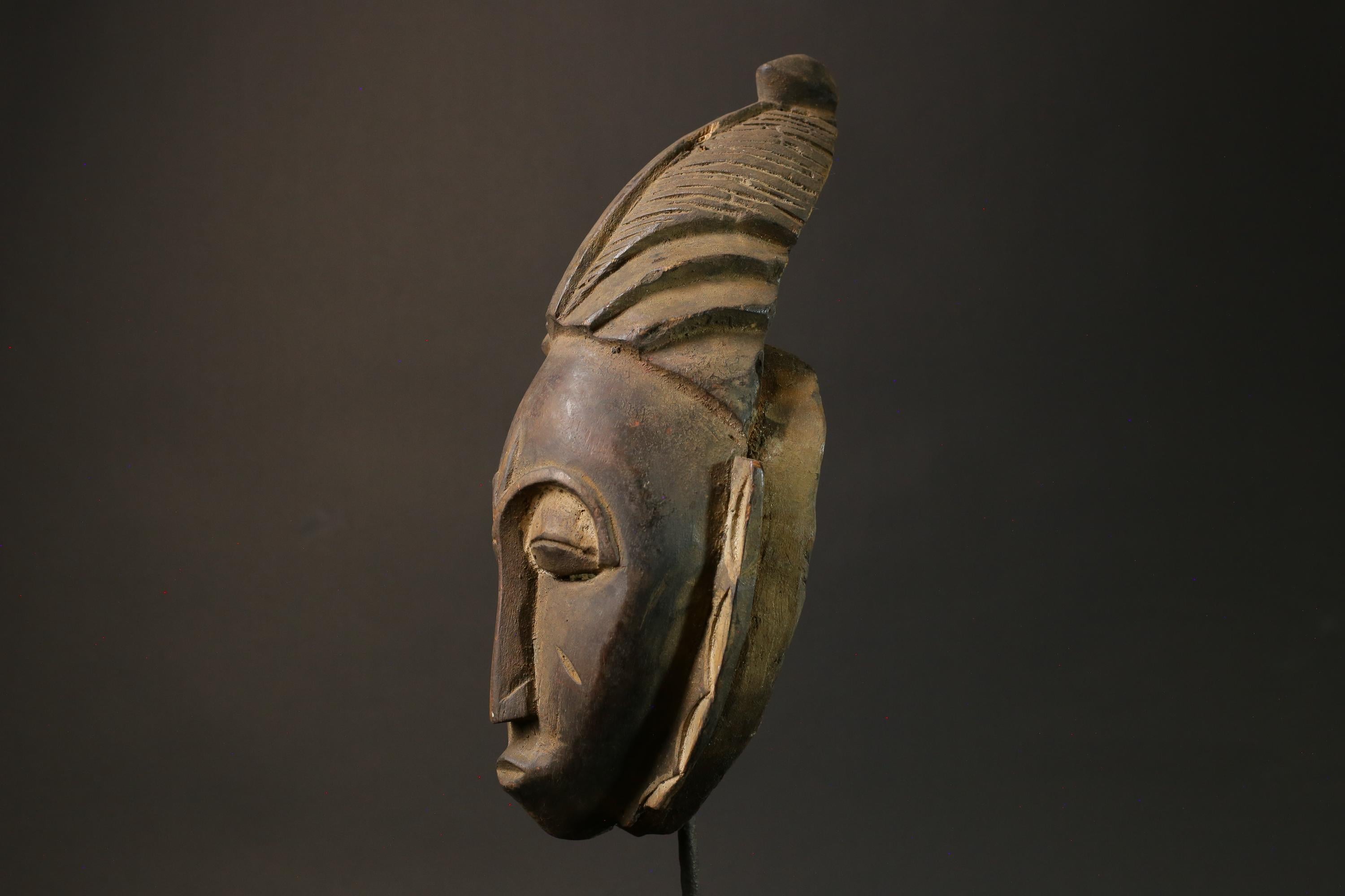 African Mask Baule Antiques Tribal Art Face Vintage Wood Carved Vintage -7590