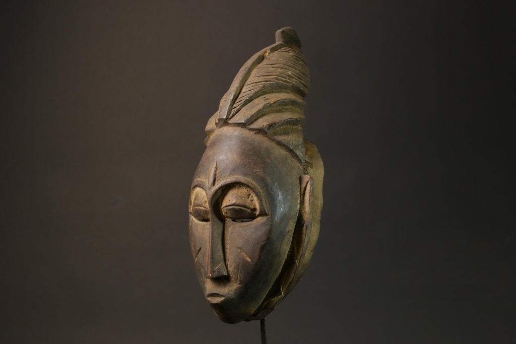 African Mask Baule Antiques Tribal Art Face Vintage Wood Carved Vintage -7590