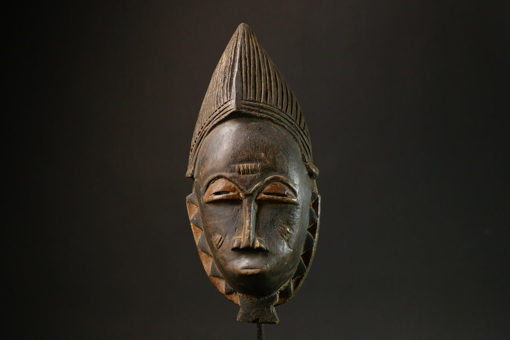 Antique African Baule Mask - Traditional Wood Wall Hanging Folk Art Decor Masks for wall-7885