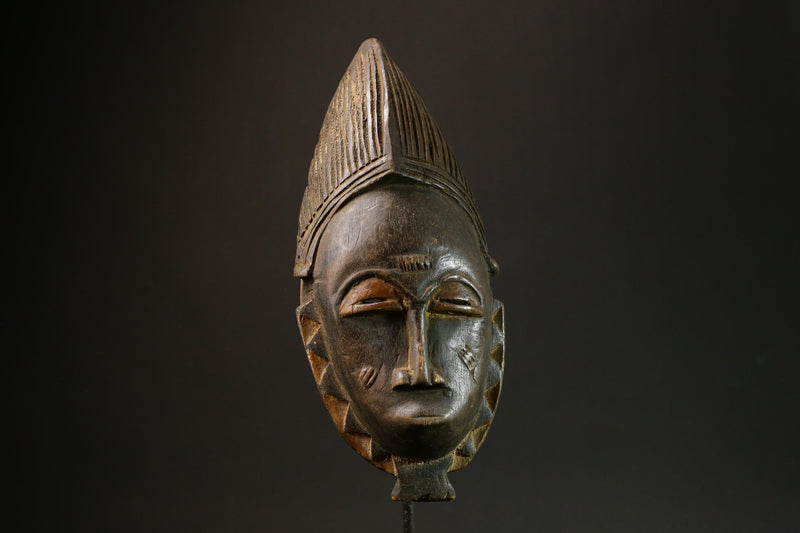 Antique African Baule Mask - Traditional Wood Wall Hanging Folk Art Decor Masks for wall-7885