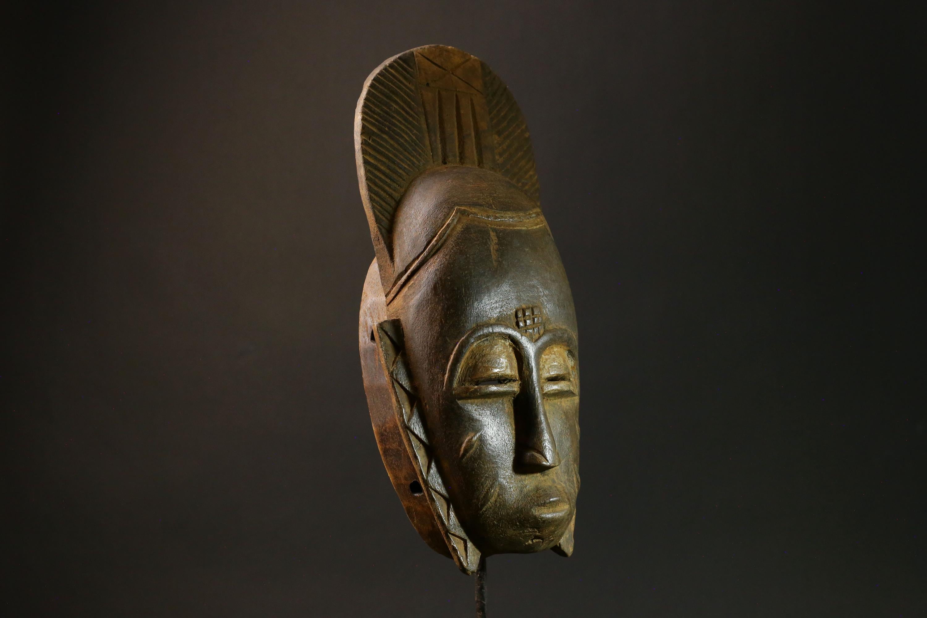 African Vintage Baule Mask - Hand-Carved Tribal Face Wall Hanging Decor Masks for wall-7864