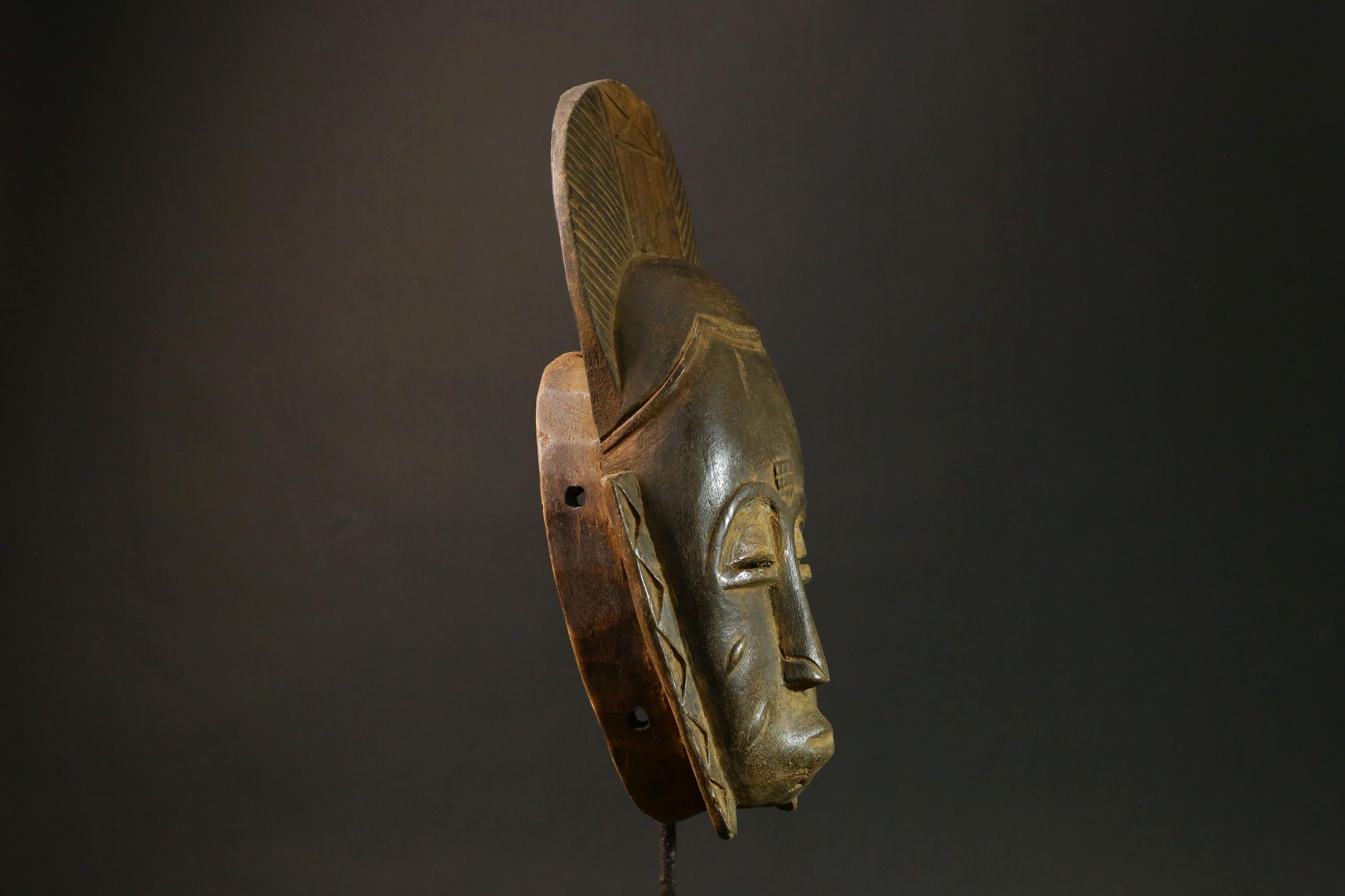 African Vintage Baule Mask - Hand-Carved Tribal Face Wall Hanging Decor Masks for wall-7864