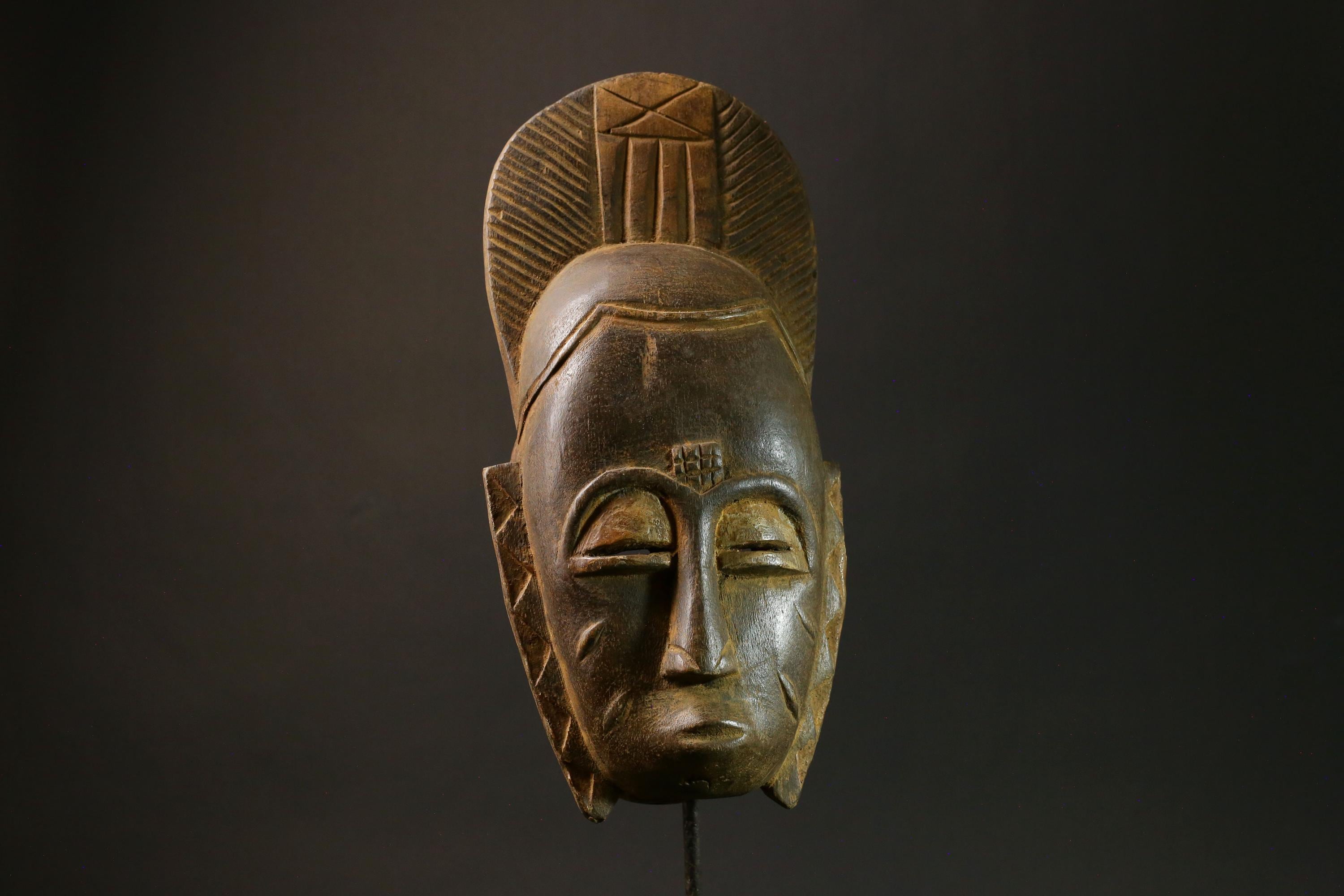 African Vintage Baule Mask - Hand-Carved Tribal Face Wall Hanging Decor Masks for wall-7864