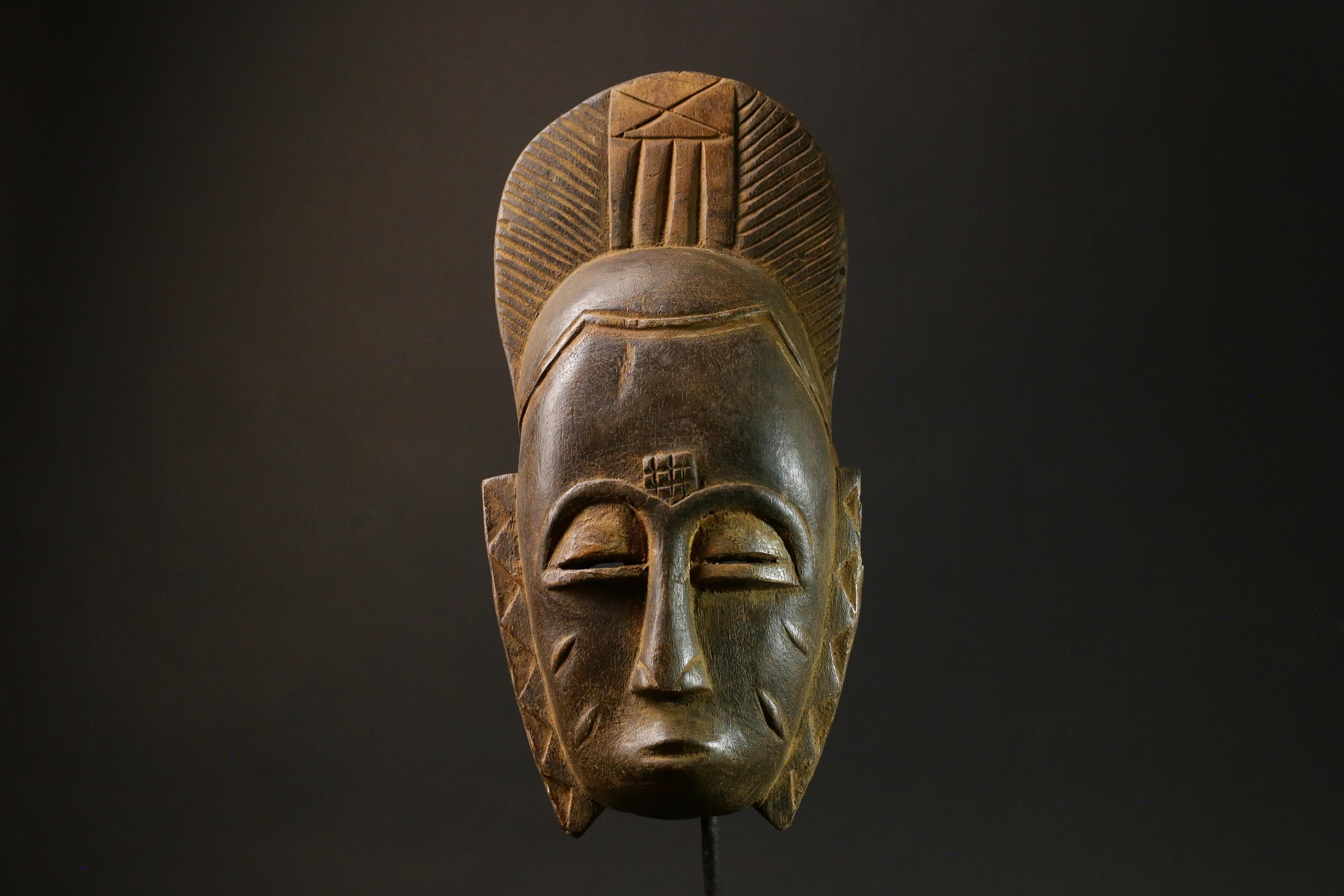 African Vintage Baule Mask - Hand-Carved Tribal Face Wall Hanging Decor Masks for wall-7864