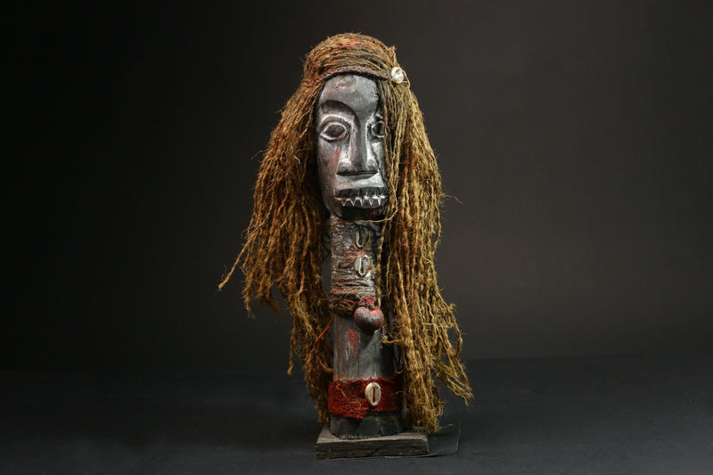 African Nkisi N'kondi Figure - Handcrafted Wooden Voodoo Doll Art Statue-G3109