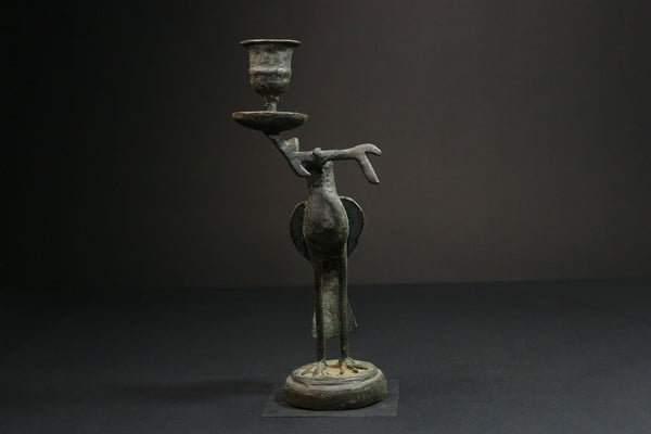 African Bronze Stork Candlesticks - Unique Figural Candle Holders Art Wax Technique-G3112