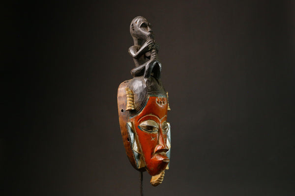 African Guro Mask Hand-Carved Wooden Wall Hanging with Monkey Design Masks for wall-G3115