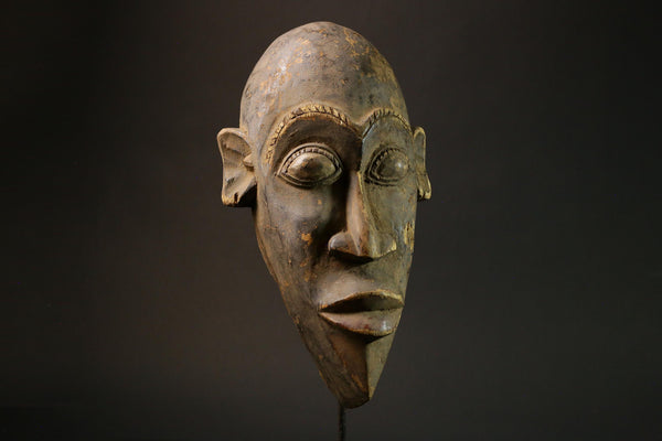 Antique African Dan Mask Vintage Tribal Art Wood Carved Face Wall Decor -6271