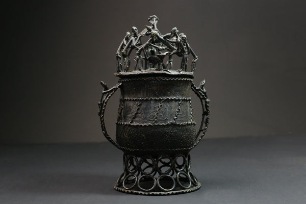 African Cast Bronze Lidded Gold Pot from Ashanti Tribe Kuduo Bronze Vessel-G2863