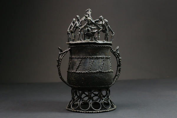 African Cast Dirt Urn Bronze Lidded Gold Pot from Ashanti Tribe Kuduo Bronze Vessel-G2849