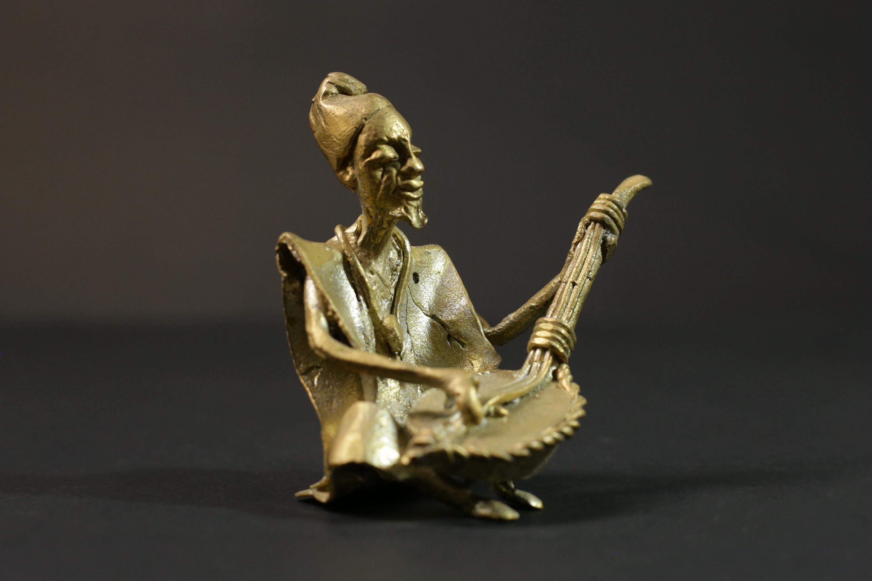 African Tribal Art Brass Musician Figurine Primitive Brass Figurine -G2861