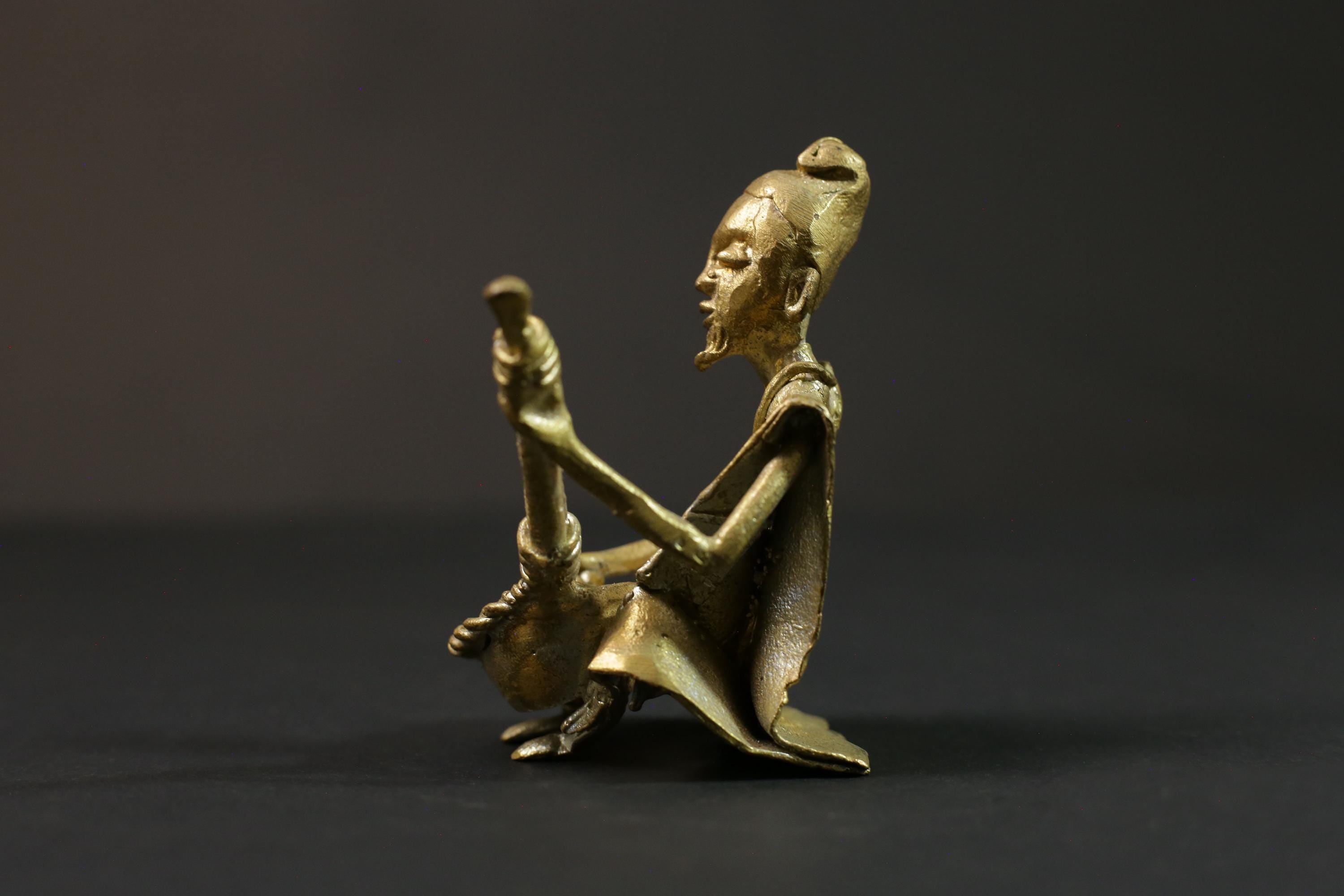 African Tribal Art Brass Musician Figurine Primitive Brass Figurine -G2861
