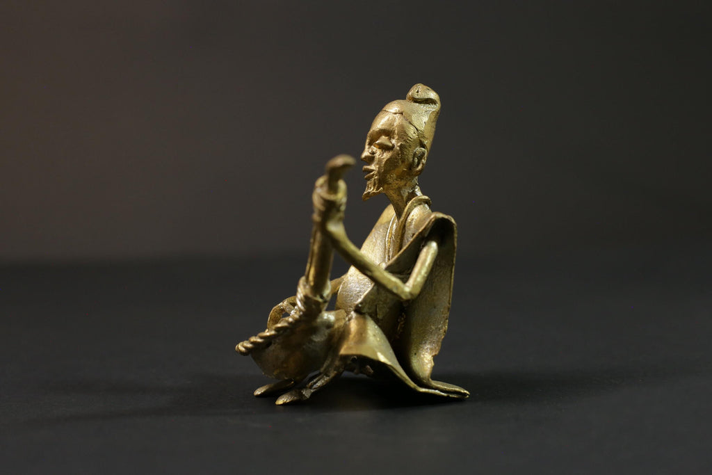 African Tribal Art Brass Musician Figurine Primitive Brass Figurine -G2861