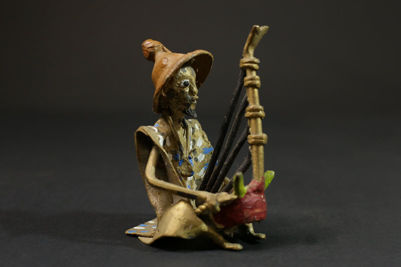 African Brass Tribal Musician With Rare Musical Instrument Benin Dogon wax-G2856