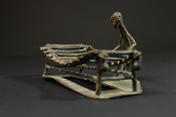 African Bronze Xylophone Player from Benin Brass Dogon wax method-G2853