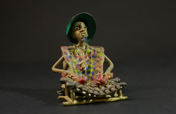 African Bronze Xylophone Player from Benin Brass Dogon wax method-G2852