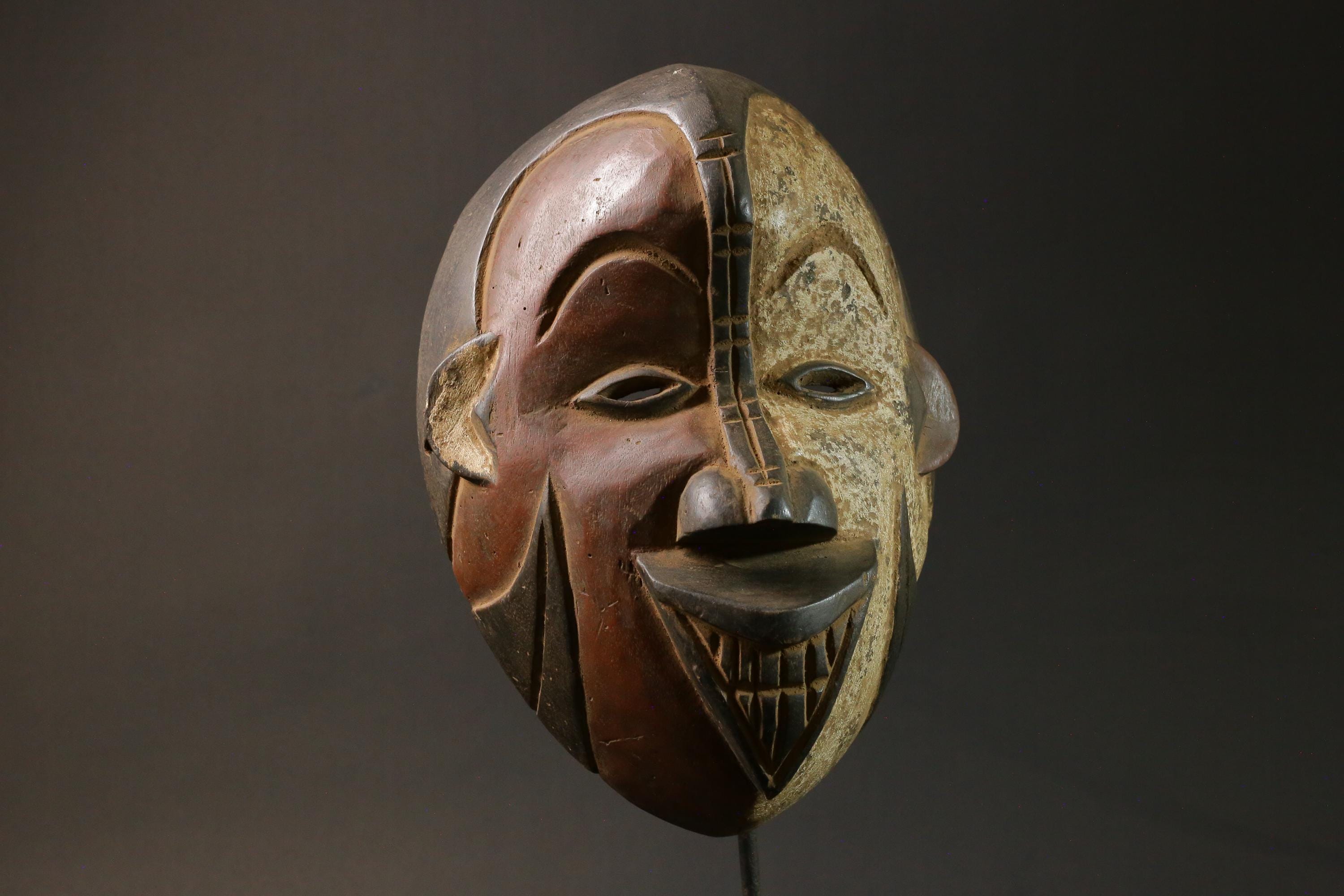 African wood mask antiques Hand Carved Wooden decor IgboIbo Burkina Faso Masks for wall-8933