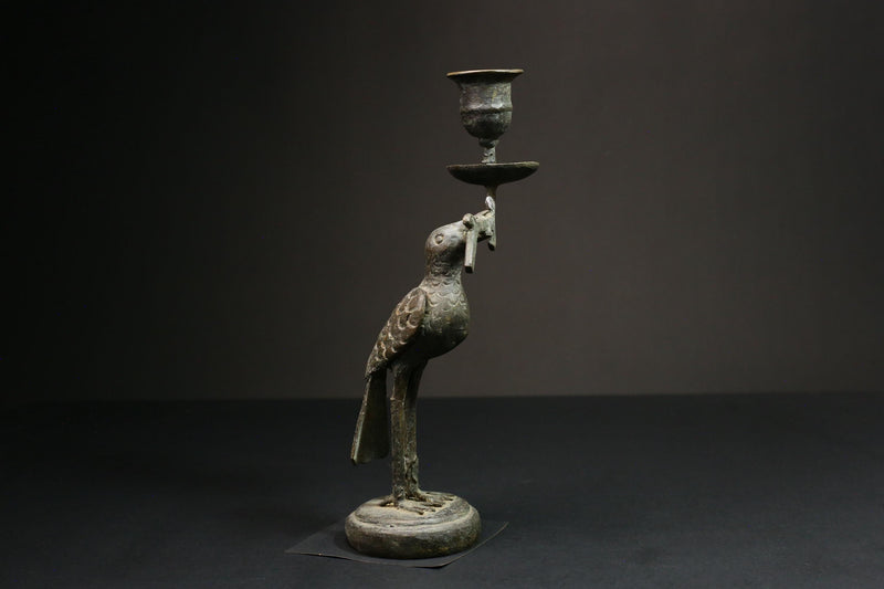 African Copper Bird Figurine BRASS Candle Stand Collectible Art Wax Technique-G3122