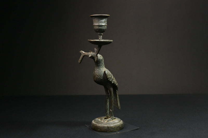 African Copper Bird Figurine BRASS Candle Stand Collectible Art Wax Technique-G3122