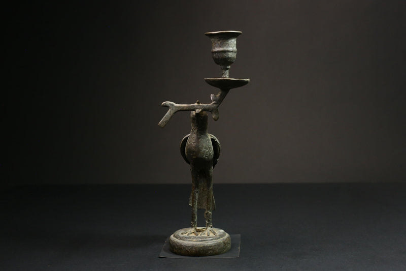 African Copper Bird Figurine BRASS Candle Stand Collectible Art Wax Technique-G3122