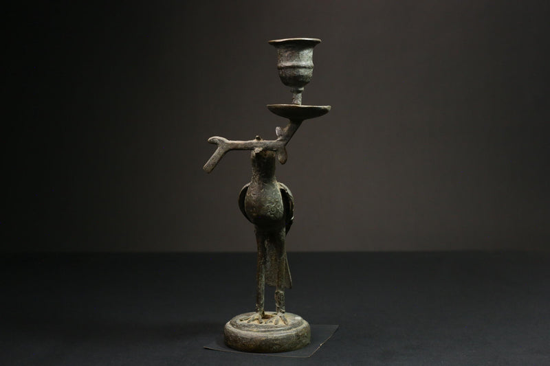 African Copper Bird Figurine BRASS Candle Stand Collectible Art Wax Technique-G3122