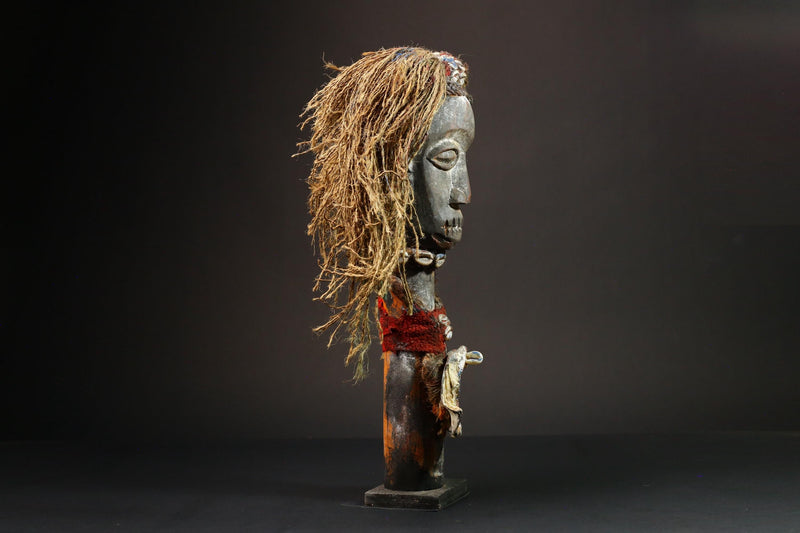 African Nkisi Nkishi Carved Ritual Figure Unique Wooden Doll with Metal Face Fetish Primitive Art Authentic Home Decor -G3125