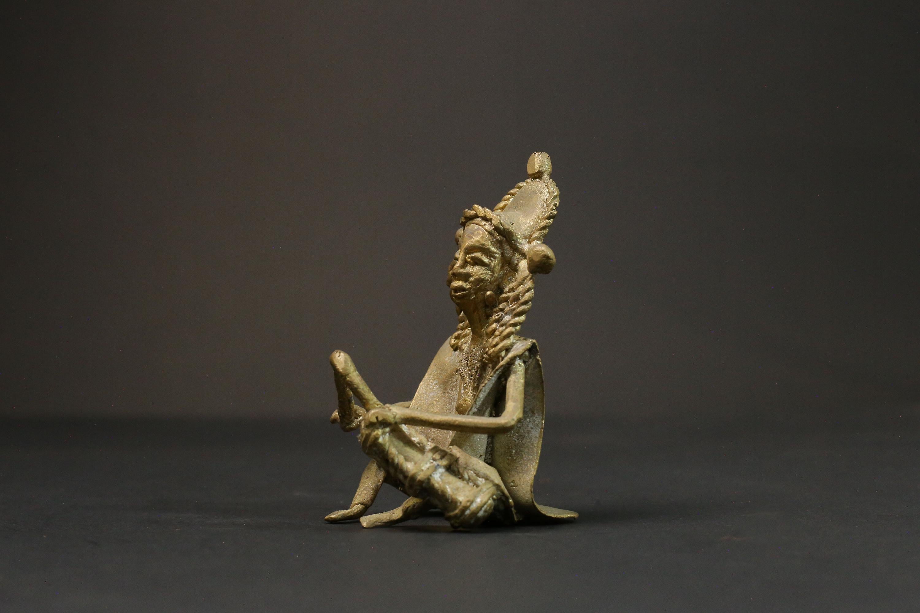 African Tribal Bronze Musician drum Player full handmade sculpture Tribal-G2868