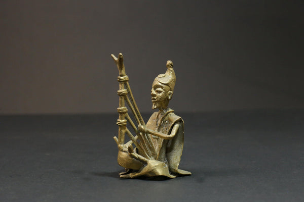 African brass statue Musician Kora Player benin bronze tribal Gold colored-G2872