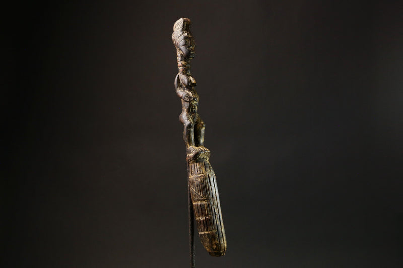 African Traditional African Wakemia Spoon with Dan Figurine Handle Unique Art Piece from Ivory Coast for Home Decor and Collectors-G1509