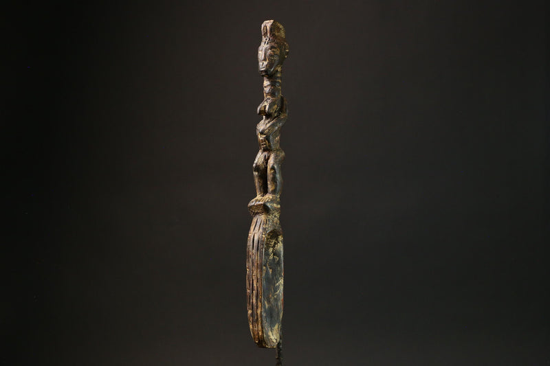 African Traditional African Wakemia Spoon with Dan Figurine Handle Unique Art Piece from Ivory Coast for Home Decor and Collectors-G1509