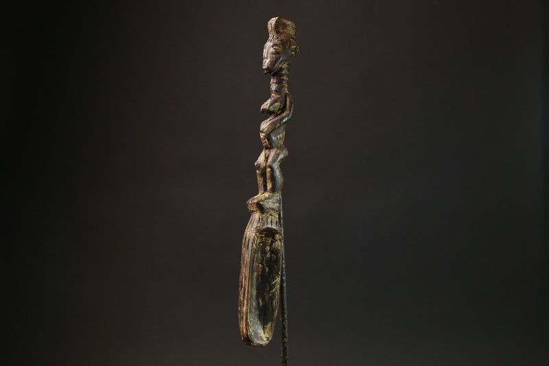 African Traditional African Wakemia Spoon with Dan Figurine Handle Unique Art Piece from Ivory Coast for Home Decor and Collectors-G1509