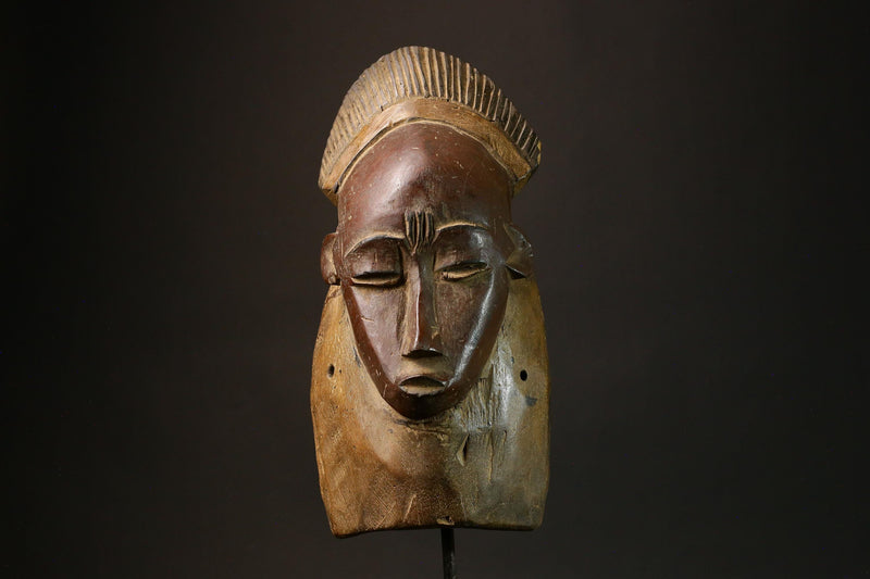 Antique African Baoule Mask Unique Vintage Hand-Carved Wooden Tribal Face Art Decor for Home Wall Hanging Collectible Cultural Piece-7905