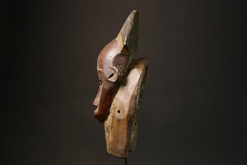 Antique African Baoule Mask Unique Vintage Hand-Carved Wooden Tribal Face Art Decor for Home Wall Hanging Collectible Cultural Piece-7905