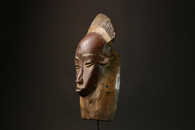 Antique African Baoule Mask Unique Vintage Hand-Carved Wooden Tribal Face Art Decor for Home Wall Hanging Collectible Cultural Piece-7905