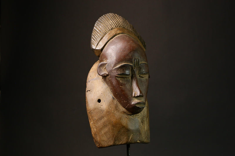 Antique African Baoule Mask Unique Vintage Hand-Carved Wooden Tribal Face Art Decor for Home Wall Hanging Collectible Cultural Piece-7905