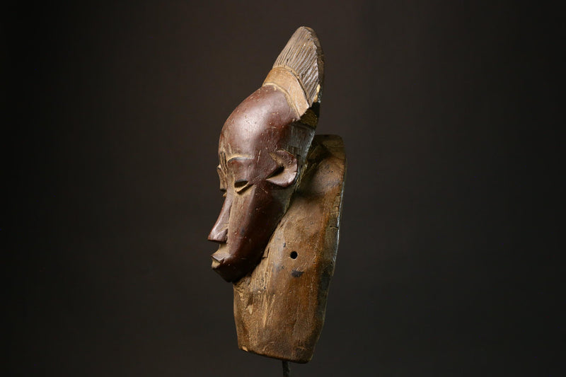 Antique African Baoule Mask Unique Vintage Hand-Carved Wooden Tribal Face Art Decor for Home Wall Hanging Collectible Cultural Piece-7905