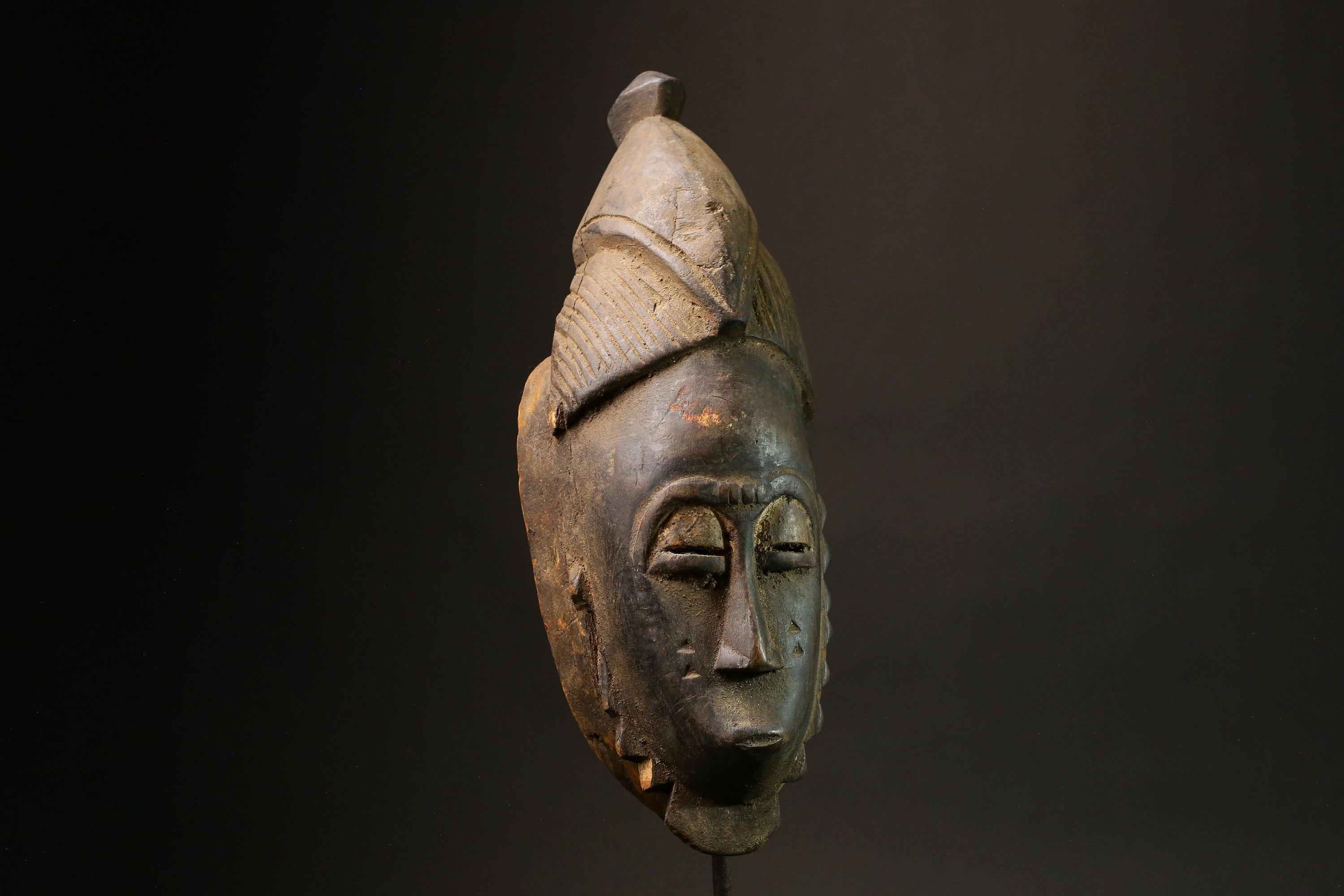 African Baule Zaouli Mask Handcrafted Unique Primitive Wall Hanging Art Piece Decorative Collectible Home Decor Cultural Heritage Art 7833