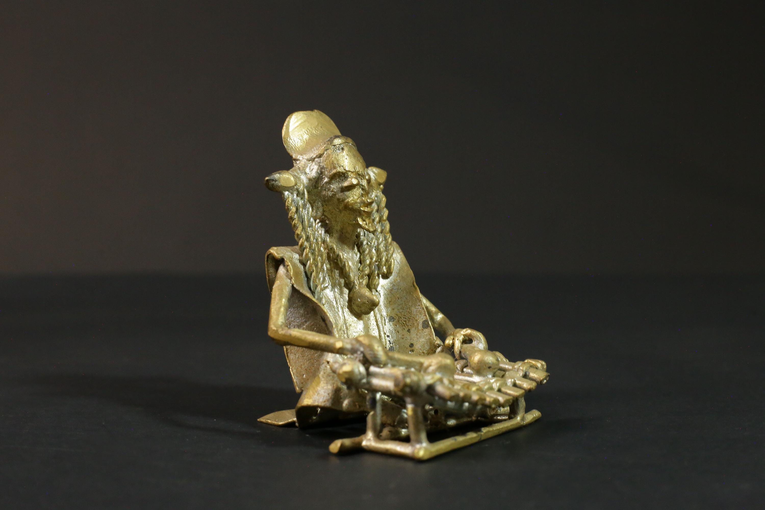 African statue benin bronze Balafon Player tribal Home Décor Gold colored -G2885