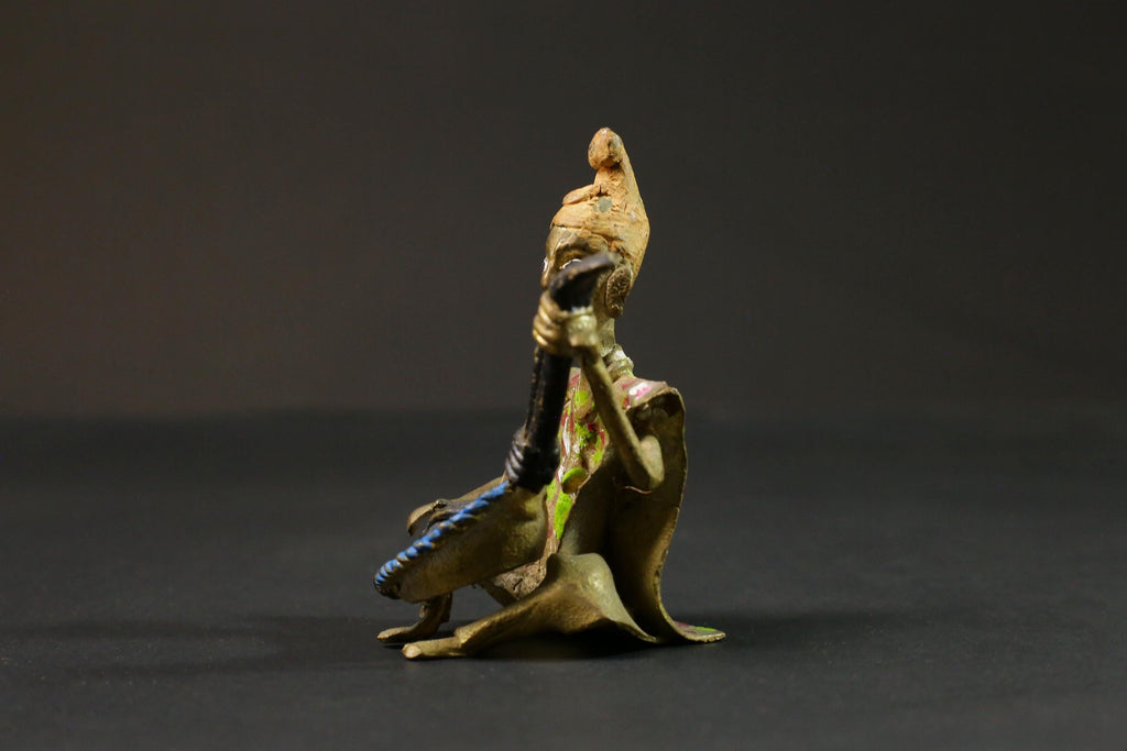 African brass statue Musician Kora Player benin bronze tribal Gold colored-G2891